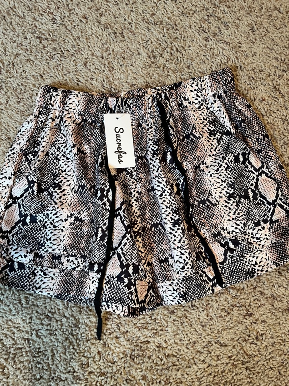 Snake-Print Athletic Shorts in Black & Cream